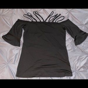 Unkn brand black strappy 3/4 sleeve top
